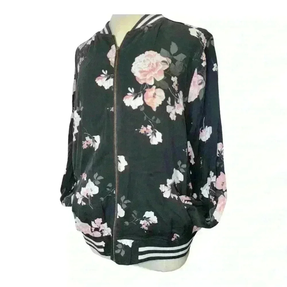 Torrid lack Crepe Floral & Bike Bomber Jacket